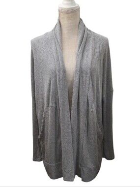 Hashtag Light Gray Open-Front Knit Cardigan with Pockets